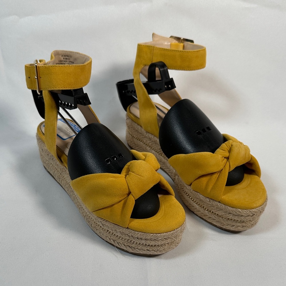 Jessica Simpson Yellow Espadrille Wedge Sandals Leather Upper Size 6.5